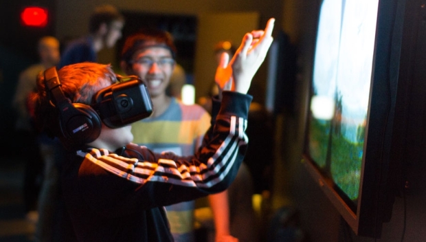 Kid using VR system